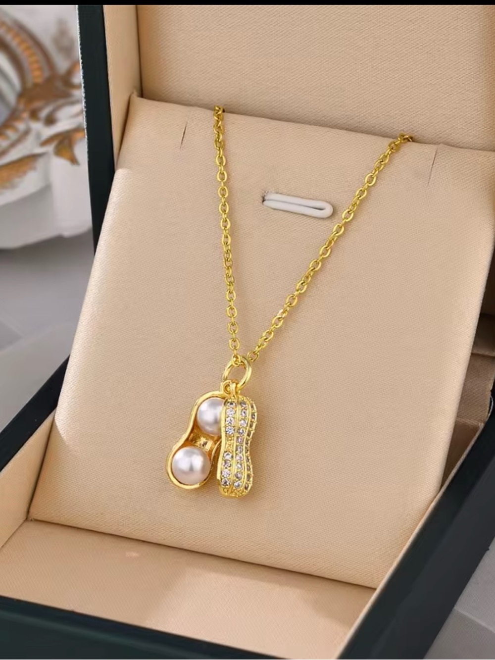 Gold Pearl Peanut Pendant Necklace - Women Jewelry